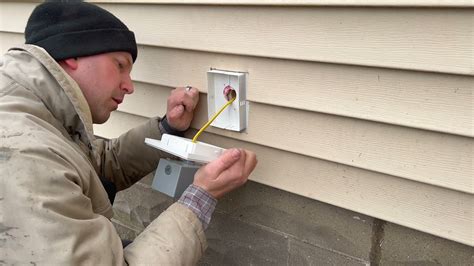 junction box through siding|vinyl siding outlet box installation.